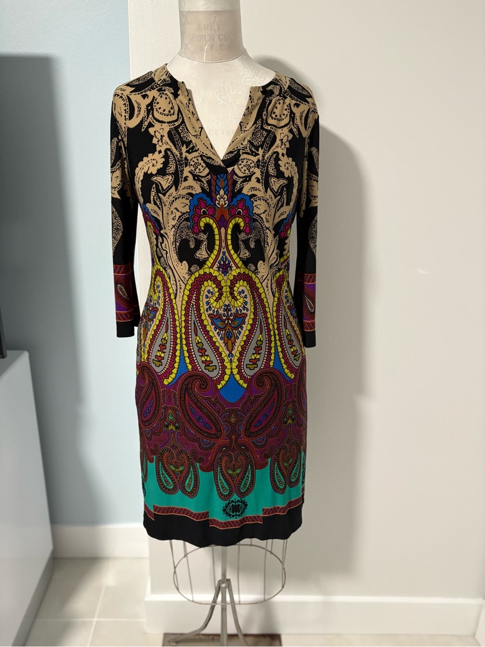 Woman’s Paisley V-neck Long Sleeve Dress